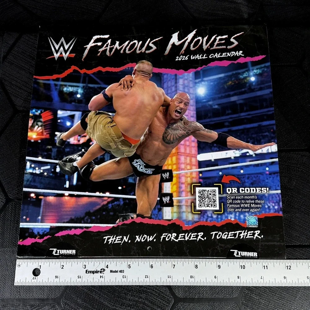 WWE Famous Moves 2026 Wall Calendar Turner Licensing John Cena The Rock QR Codes